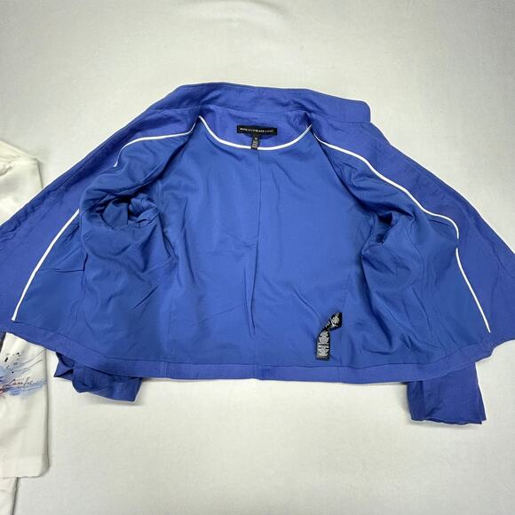 Lot of 2 WHBM TOP Artsy Paris White + BOLERO BLAZER Linen Blend Blue 3/4 Sleeve - Picture 16 of 16